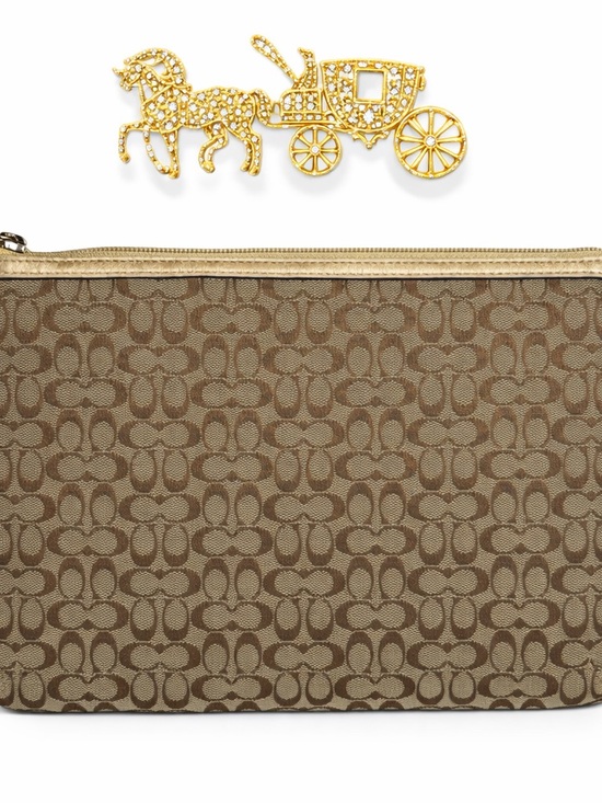 Coach Handbags - Coach Signature Tablet Sleeve Khaki Jacquard Gold Leather 8.25 x 10.35